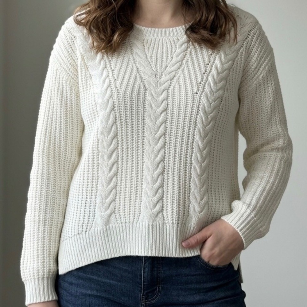 No Boundaries Ivory Cable Knit Lace Up Back‎ Sweater Womens Medium NJ49T433M